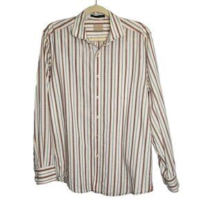 Tommy Bahama Shirt‎ Mens M Cream Striped Long Sleeve Button Up Cotton Sunset